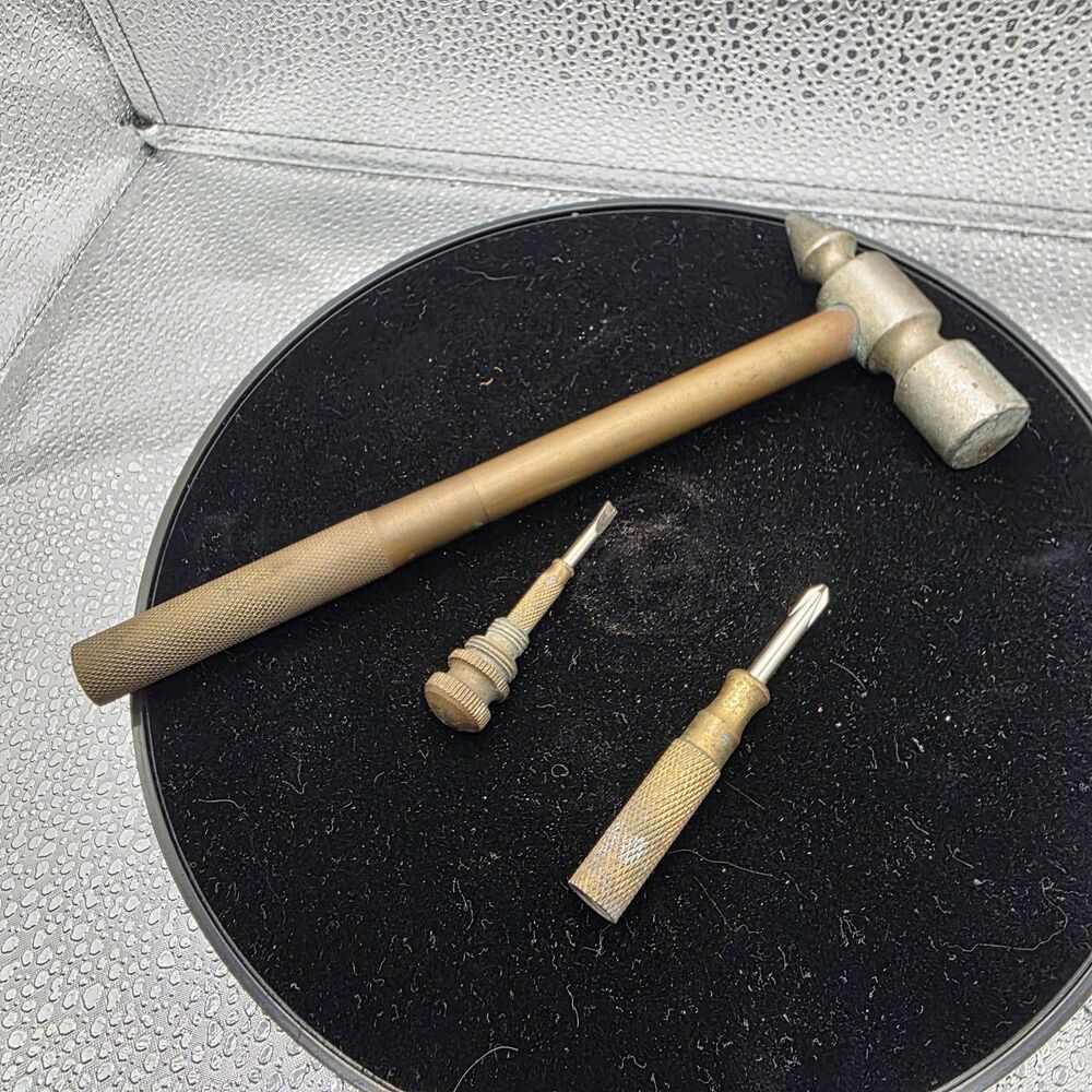 Vintage Original Metal Hammer w/ Wood & Knurled Handle, 2 Interchangeable Tips